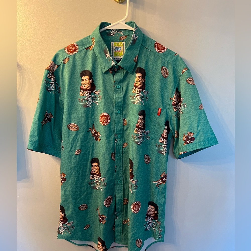 Men's Green RSVLTSxSaved by The Bell Graphic Button Down Shirt new without tags